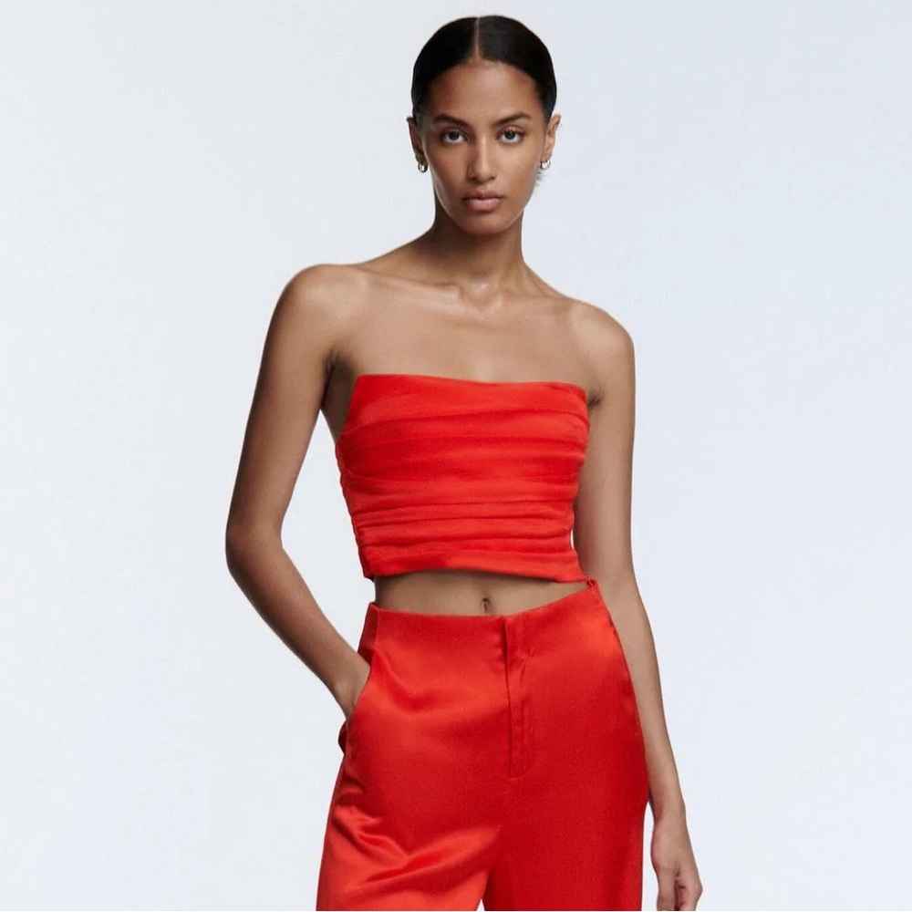 Zara Red Satin Effect Crop Top
